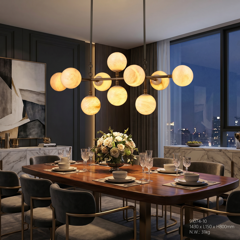 Brass 10-orb Alabaster Pendant Light by Dalmivik, product or room detail view