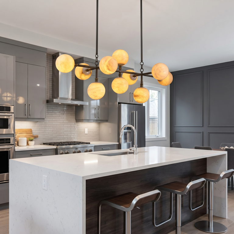 Brass 10-orb Alabaster Pendant Light by Dalmivik, product or room detail view
