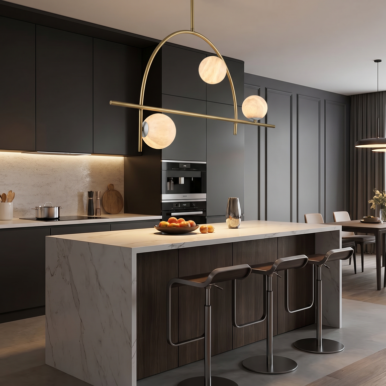Brass 3-arm Classic Alabaster Pendant Light by Dalmivik, product or room detail view