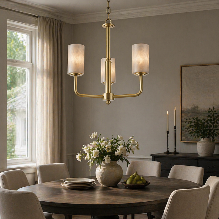 Brass 3-Arm Cylinder Alabaster Pendant Light by Dalmivik, product or room detail view