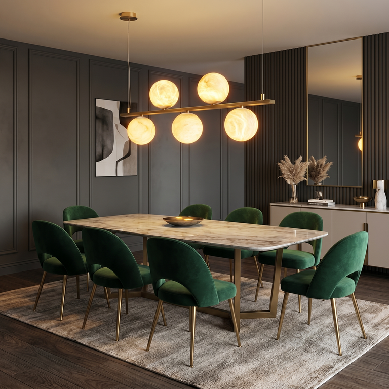 Brass 5-orb Linear Alabaster Pendant Light by Dalmivik, product or room detail view