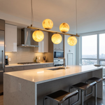 Brass 5-orb Linear Alabaster Pendant Light by Dalmivik, product or room detail view