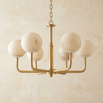 Brass 6-Arm Orb Alabaster Pendant Light by Dalmivik, complete fixture view