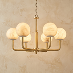 Brass 6-Arm Orb Alabaster Pendant Light by Dalmivik, complete fixture view