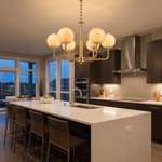 Brass 6-Arm Orb Alabaster Pendant Light by Dalmivik, product or room detail view