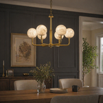 Brass 6-Arm Orb Alabaster Pendant Light by Dalmivik, product or room detail view