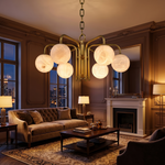 Brass 6-orb Alabaster Pendant Light by Dalmivik, product or room detail view