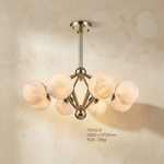 Brass 8-orb Alabaster Pendant Light by Dalmivik, complete fixture view