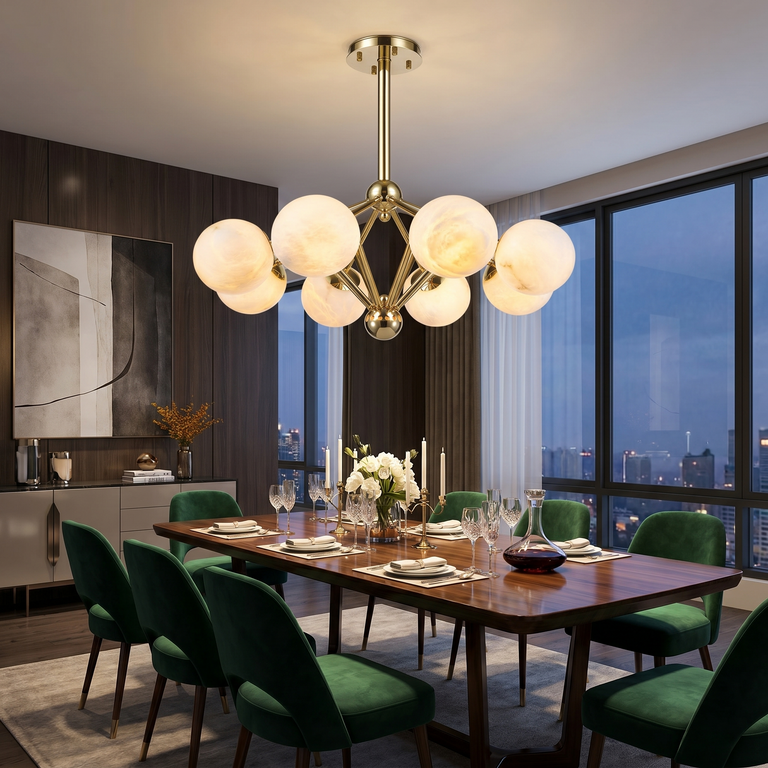 Brass 8-orb Alabaster Pendant Light by Dalmivik, product or room detail view