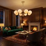 Brass 8-orb Alabaster Pendant Light by Dalmivik, product or room detail view
