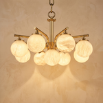 Brass 9-orb (extra) Alabaster Pendant Light by Dalmivik, complete fixture view