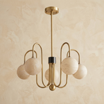 Brass Arc Alabaster Pendant Light by Dalmivik, complete fixture view