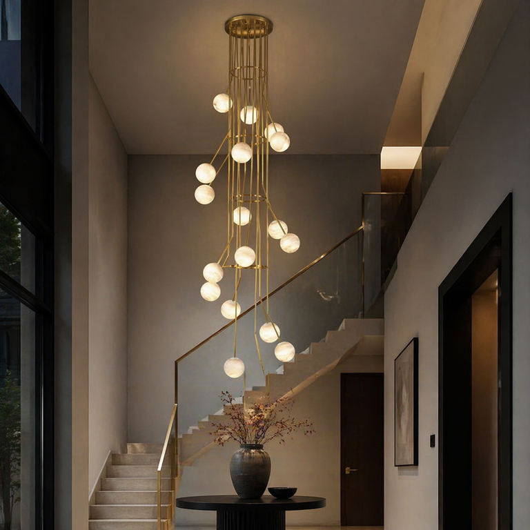Brass Cascade Alabaster Pendant Light by Dalmivik, product or room detail view