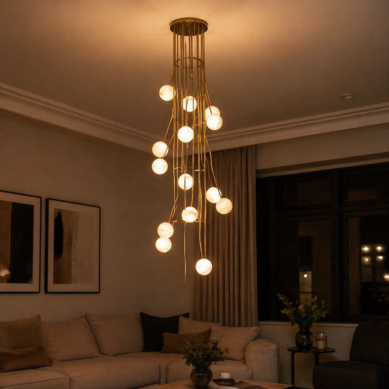 Brass Cascade Alabaster Pendant Light by Dalmivik, product or room detail view