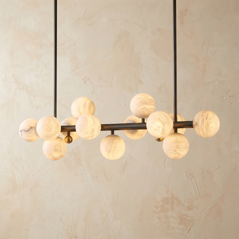 Brass Linear Orb Alabaster Pendant Light by Dalmivik, product or room detail view