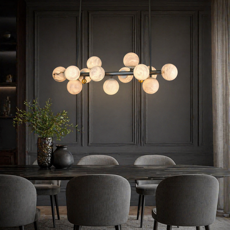 Brass Linear Orb Alabaster Pendant Light by Dalmivik, product or room detail view