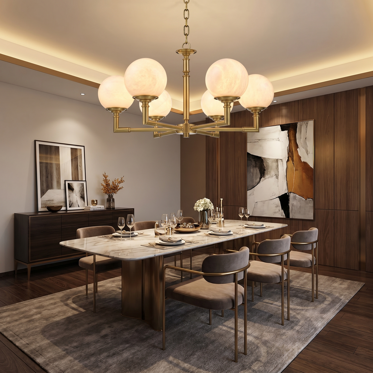 Brass Orb Classic Alabaster Pendant Light by Dalmivik, product or room detail view