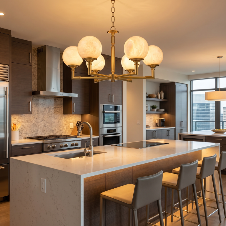 Brass Orb Classic Alabaster Pendant Light by Dalmivik, product or room detail view