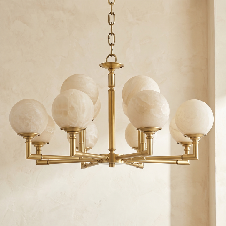 Brass Orb Classic Alabaster Pendant Light by Dalmivik, product or room detail view