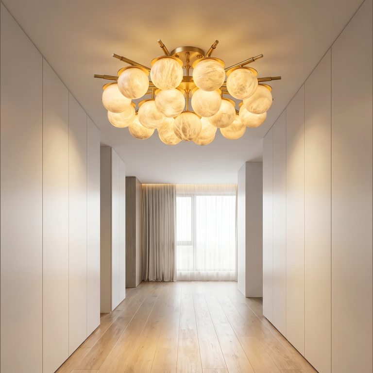 Brass Orb Cluster Ceiling Alabaster by Dalmivik, product or room detail view