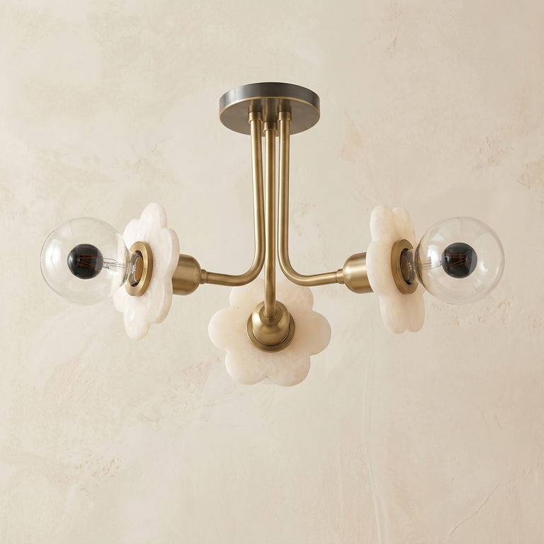 Ceiling 3-orb Alabaster by Dalmivik, complete fixture view