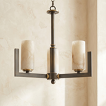 Cylinder 3-arm Alabaster Pendant Light by Dalmivik, complete fixture view