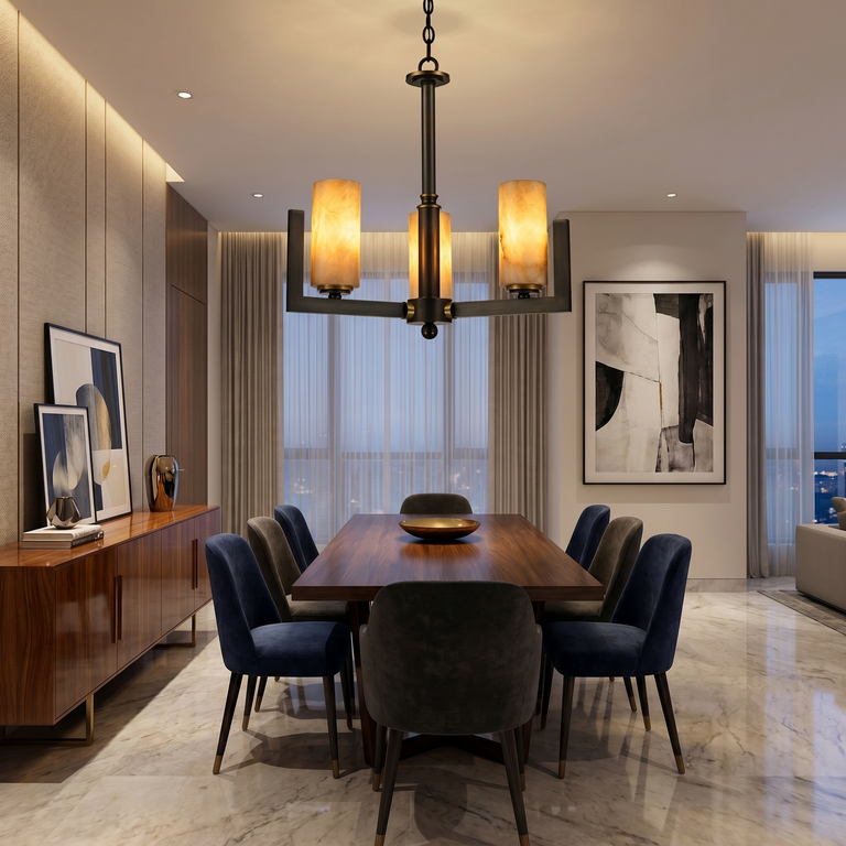 Cylinder 3-arm Alabaster Pendant Light by Dalmivik, product or room detail view