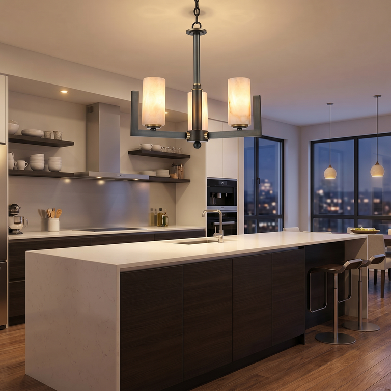 Cylinder 3-arm Alabaster Pendant Light by Dalmivik, product or room detail view