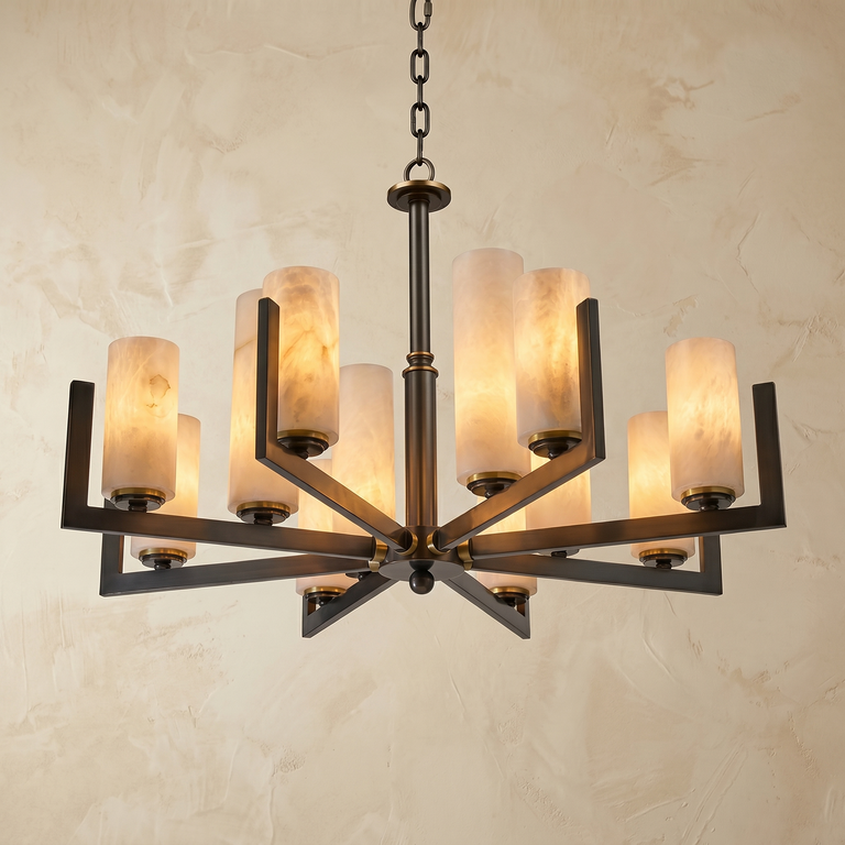 Cylinder 3-arm Alabaster Pendant Light by Dalmivik, product or room detail view