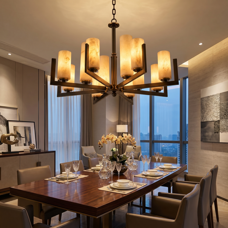 Cylinder 3-arm Alabaster Pendant Light by Dalmivik, product or room detail view