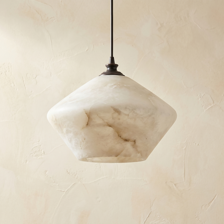 Diamond Pendant Alabaster by Dalmivik, complete fixture view