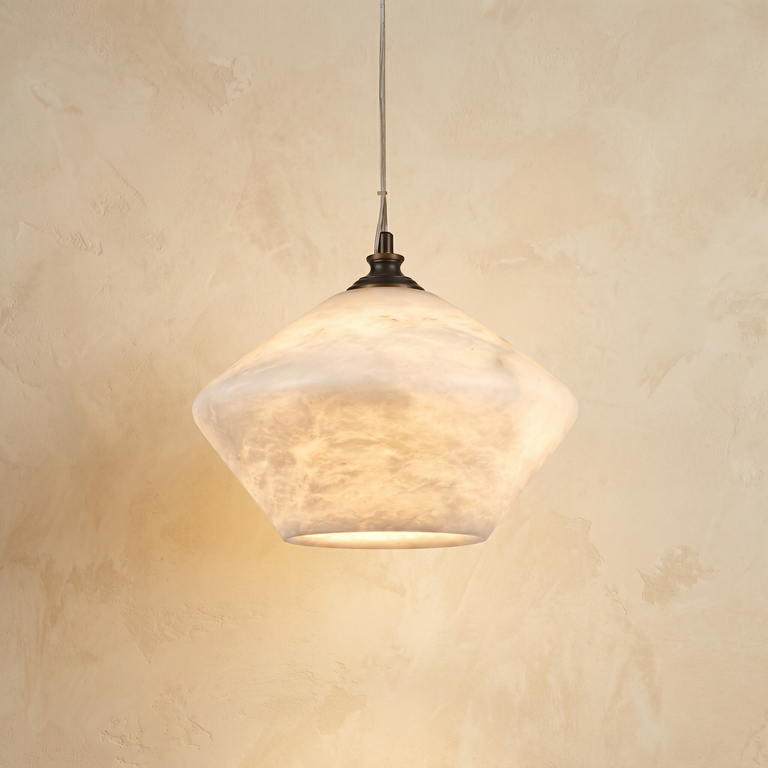 Diamond Pendant Alabaster by Dalmivik, complete fixture view
