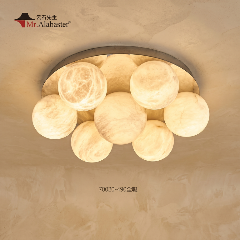 Disc Orb Ceiling Alabaster by Dalmivik, complete fixture view