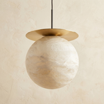 Disc + Orb Pendant Alabaster by Dalmivik, complete fixture view
