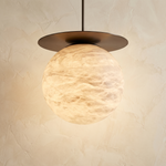 Disc + Orb Pendant Alabaster by Dalmivik, complete fixture view