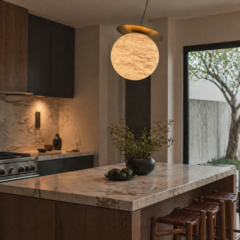 Disc + Orb Pendant Alabaster by Dalmivik, product or room detail view