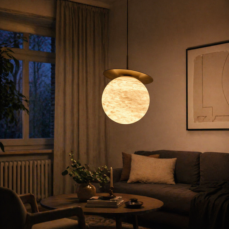 Disc + Orb Pendant Alabaster by Dalmivik, product or room detail view