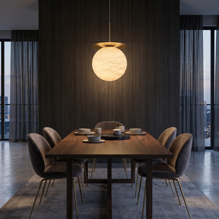 Disc + Orb Pendant Alabaster by Dalmivik, product or room detail view
