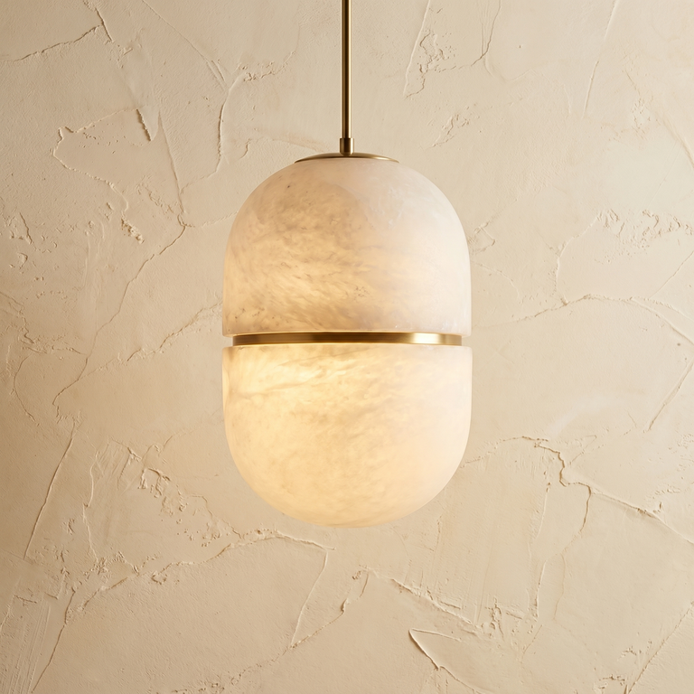 Double Orb Pendant Alabaster by Dalmivik, product or room detail view