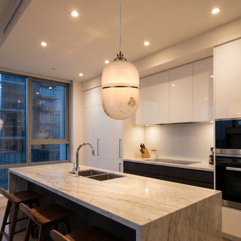Double Orb Pendant Alabaster by Dalmivik, product or room detail view