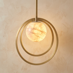 Double Ring + Orb Alabaster Pendant Light by Dalmivik, complete fixture view