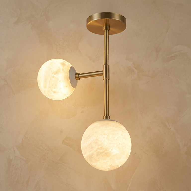 Duo Orb Ceiling Alabaster by Dalmivik, complete fixture view