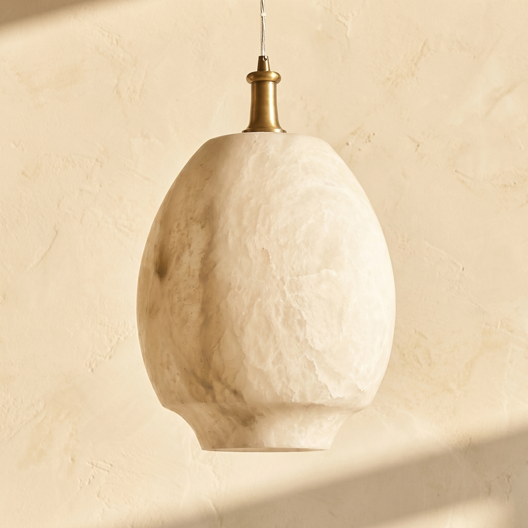 Egg Pendant Alabaster by Dalmivik, complete fixture view