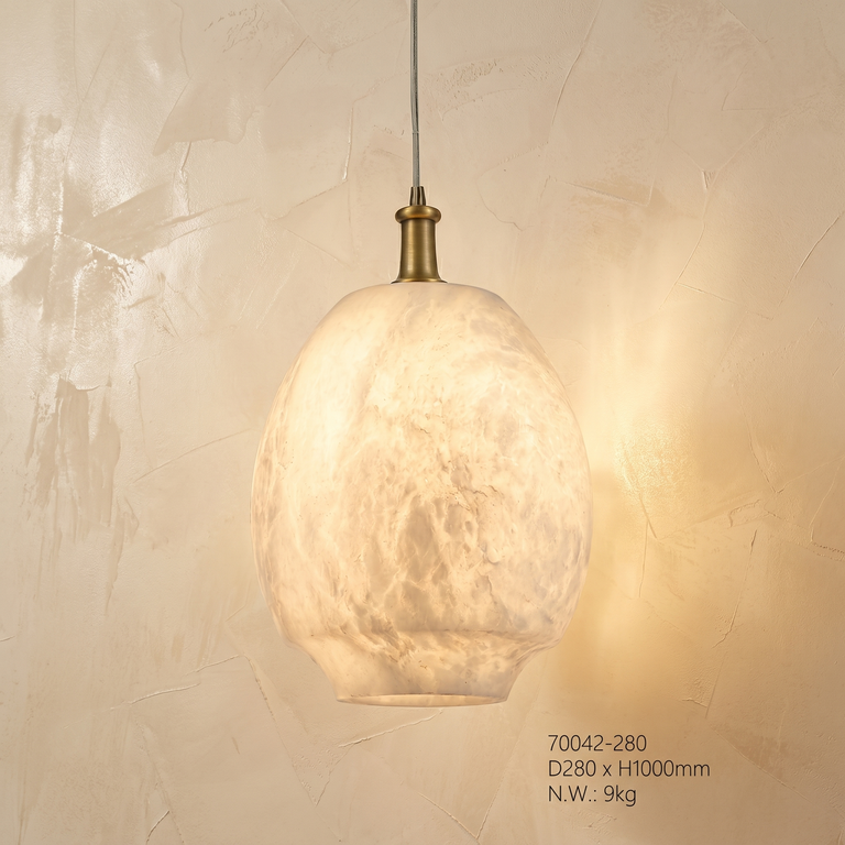 Egg Pendant Alabaster by Dalmivik, complete fixture view