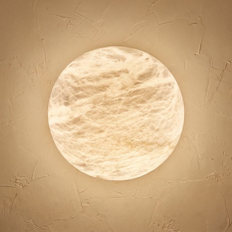 Egg Shape Ceiling Alabaster by Dalmivik, complete fixture view