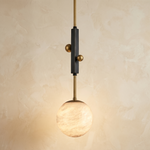Framed Orb Pendant Alabaster by Dalmivik, complete fixture view