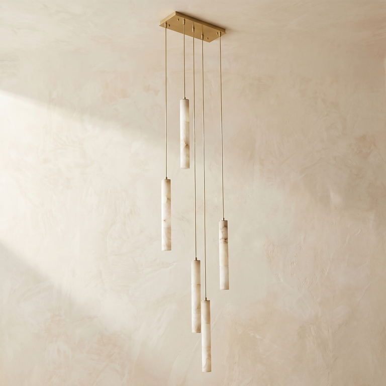 Linear Cylinder Cluster Alabaster Pendant Light by Dalmivik, complete fixture view