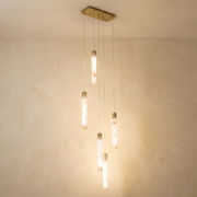 Linear Cylinder Cluster Alabaster Pendant Light by Dalmivik, complete fixture view