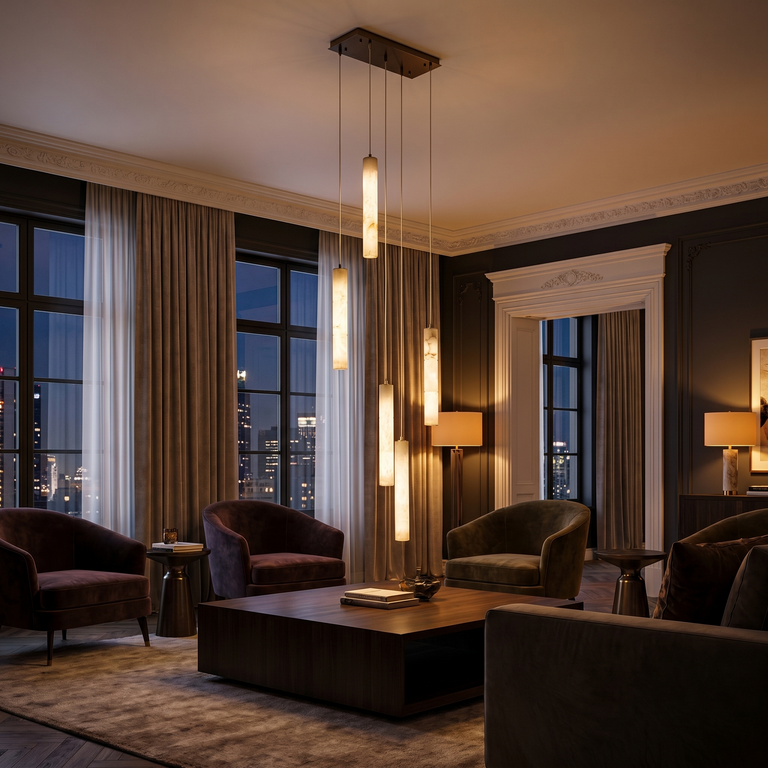 Linear Cylinder Cluster Alabaster Pendant Light by Dalmivik, product or room detail view