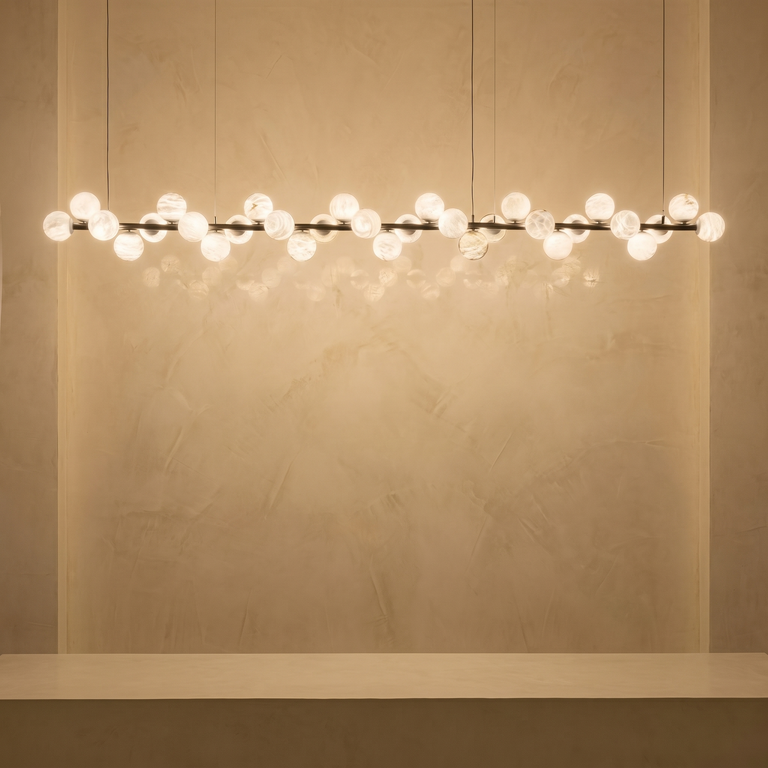 Linear Grape Pendant Alabaster by Dalmivik, complete fixture view